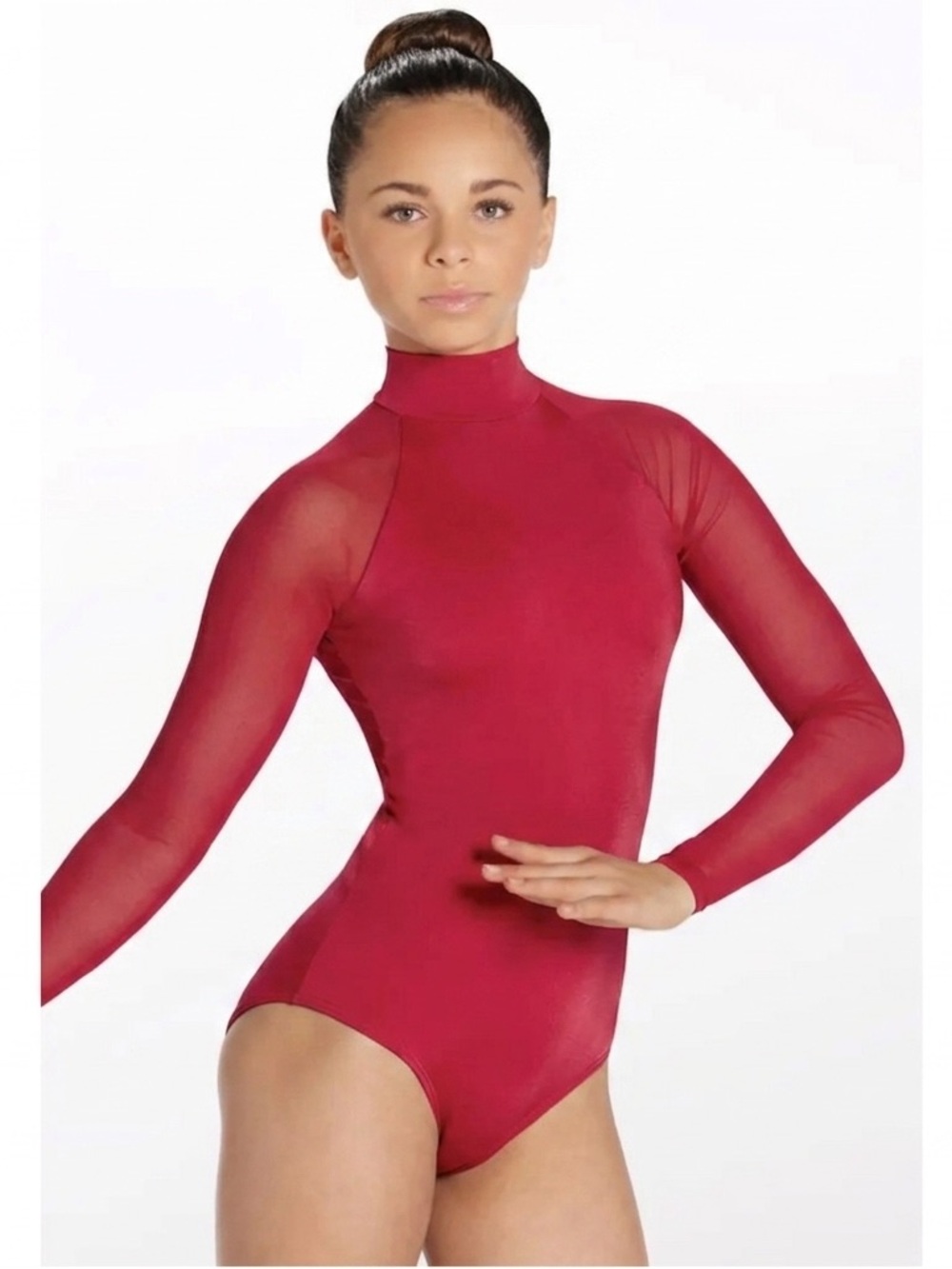 Balera Dancewear | Mesh Sleeve Open Back Leotard Red, Size SA